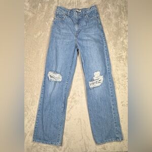 Levi’s High Waisted Straight Leg Distressed Zipper Fly Cotton Blue Jeans Size 25